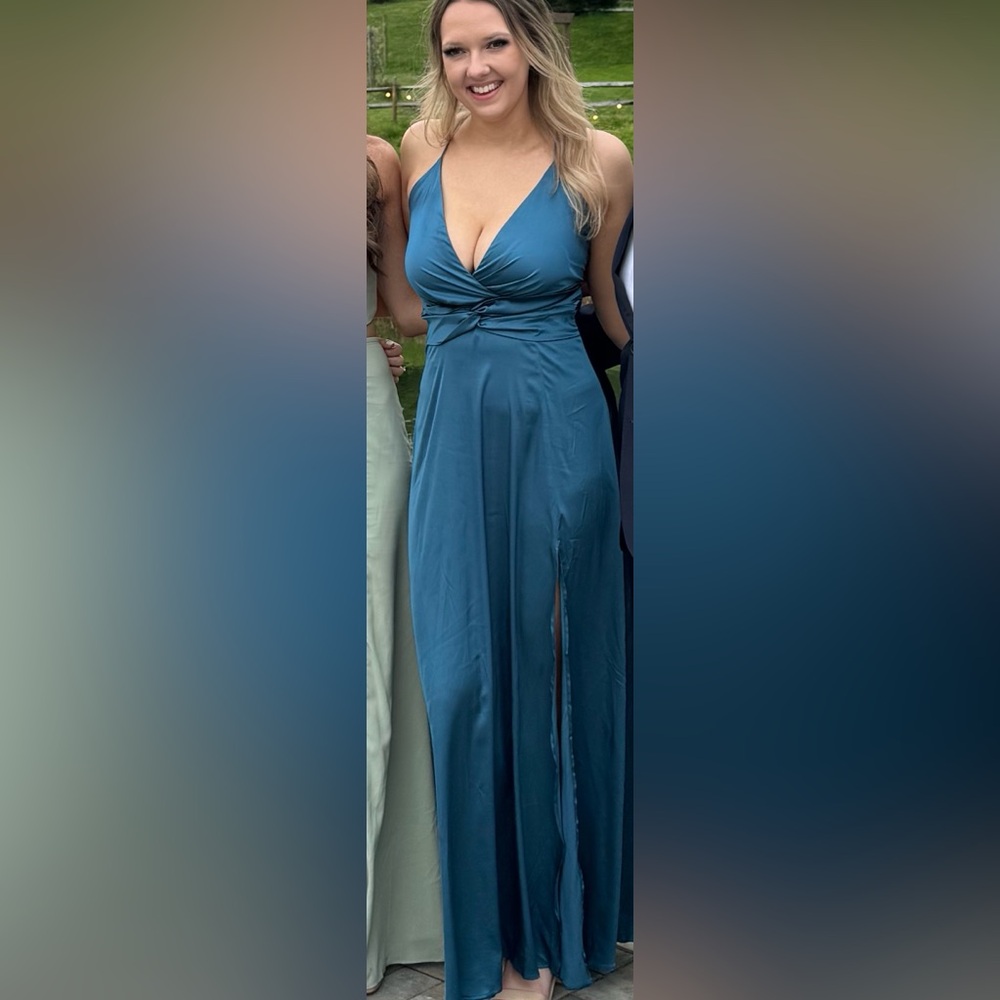Teal Satin Maxi Dress